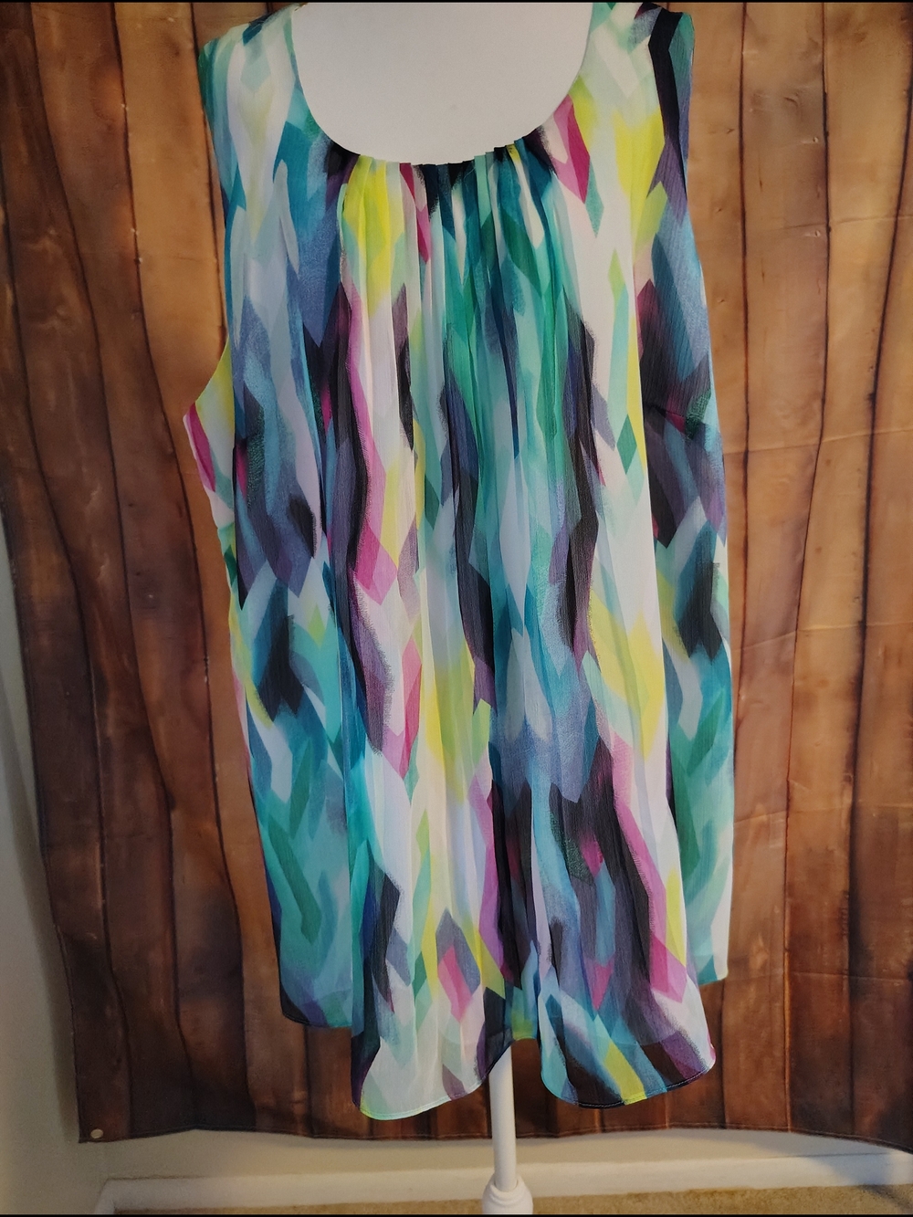 Anne Klein Multicolor Geometric Print Sleeveless Tunic,  Fully Lined,  2X